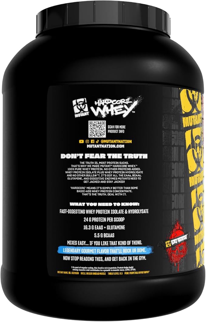 Mutant Hardcore WHEY | 100% Pure Whey Protein | 24g Protein Fast-digesting whey Protein Isolate Plus whey Protein hydrolysate | 70 Servings | 5 LB | Vanilla