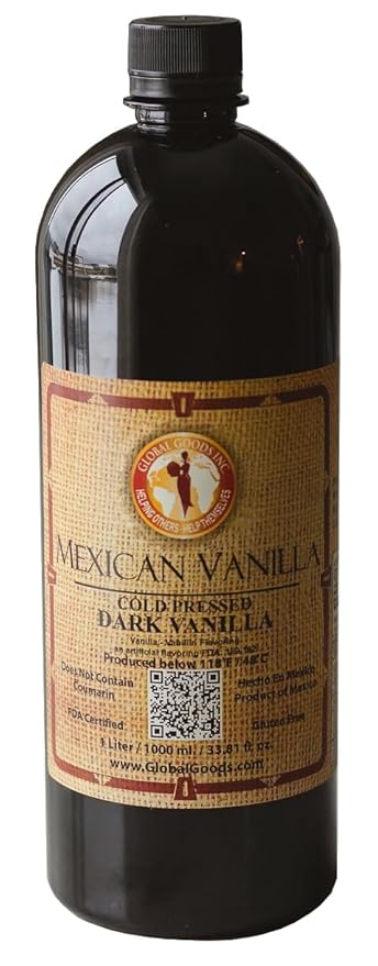 Pure Dark Mexican Vanilla Extract Gluten-Free Vanilla for Baking Cakes Cookies Desserts Coffee &amp Beverages (1 Liter / 33.81 fl oz) – Natural No Coumarin Bold Flavor