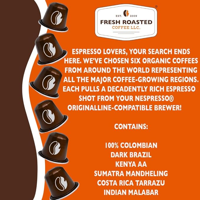 Fresh Roasted Coffee Espresso Pods for Nespresso OriginalLine Single-Origin Variety Pack 12 Varieties 120 Recyclable Aluminum Capsules