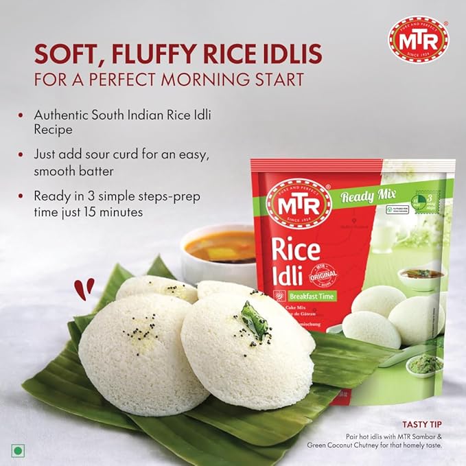 MTR Instant Rice Idli Mix - Ready to Cook Authentic Indian Breakfast Lunch Dinner or Snack Meal - No Added Preservatives - A Quick &amp Easy Recipe Suitable for Vegetarians - (500g Pack of 3)