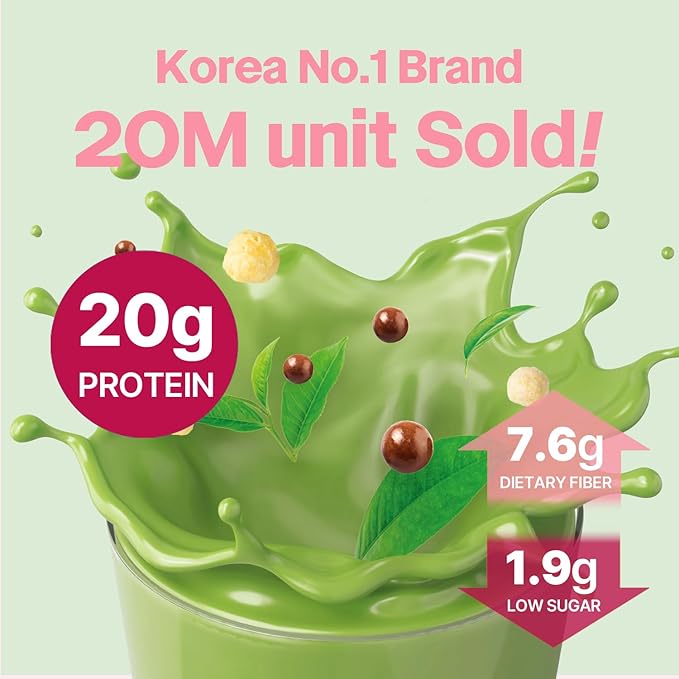 Korean Protein Shake Meal Replacement Matcha Flavor High Protein Low Sugar Protein Powder Convenient Single-Serve Packs7 Packs (1.59oz x 7 Packs)