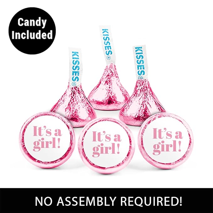 50ct Pink It's a Girl Candy Chocolate Kisses for Baby Shower Party Favors (50 Pcs)