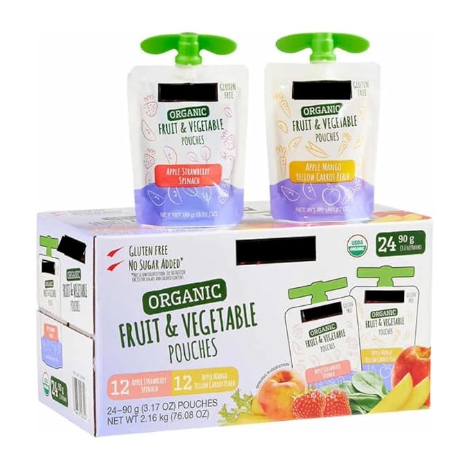 Organic Fruit and Vegetable Pouches by Signature | School Snack Variety Pack | 3.17 oz | 24-Count