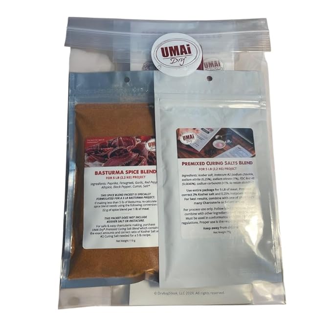 UMAi Dry Large Charcuterie Kit Easy Bundle Pack of 3 8x18 in Dry Aging Bags for 5 lbs of Meat Basturma Spice Blend &amp Premixed Curing Salt Create Gourmet Charcuterie Boards in Refrigerator Over