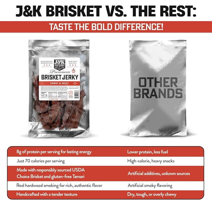 J&ampK Jerky Sweet &amp Spicy Brisket Small Batch Handcrafted Beef Jerky 7 oz