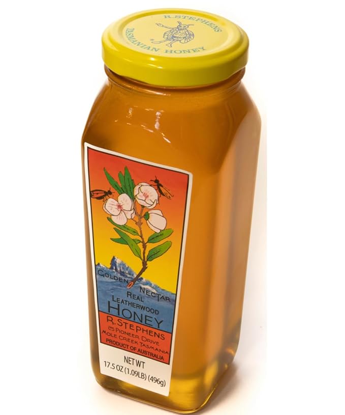Golden Nectar Organic Leatherwood Honey by R. Stephens – 500g Jar – Product of Tasmania Australia