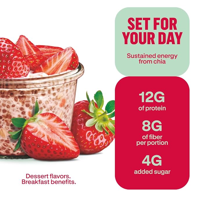 Chialove Overnight Chia with Oats Strawberry &amp Cream | 12g of protein | Low Sugar | Rich in Fiber Vegan Gluten-free Non-GMO | Ready to Eat Breakfast - 27.5 oz Bags - 2 Pack