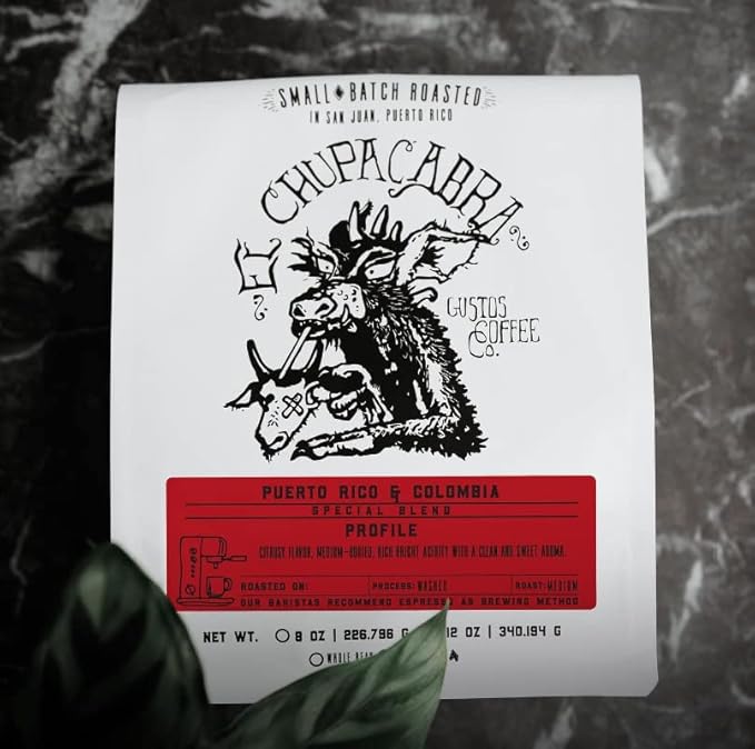 EL CHUPACABRA by Gustos Coffee | Puerto Rican &amp Colombian Medium Roast Whole Bean Coffee Blend | (1 8oz)