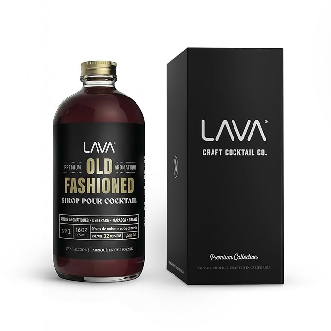 LAVA Premium Aromatic Old Fashioned Cocktail Syrup 16oz Makes 32 Cocktails Made with Aromatic Bitters Demerara Marasca Cherry Orange Zest Hazelnut and Cinnamon. Ready to Use. Just Add Whiskey.