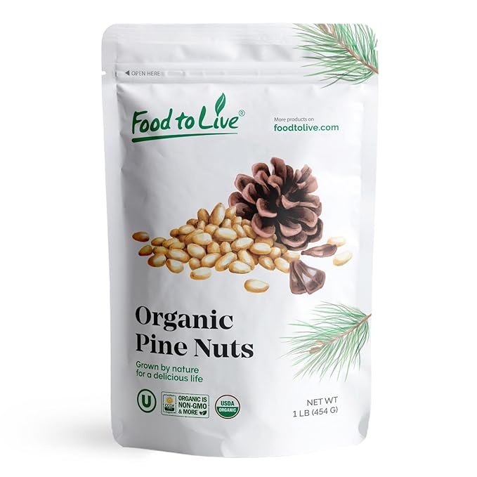 Food to Live Organic Pine Nuts 1 Pound – Non-GMO Whole Raw Pignolias Unsalted No Shell Vegan Kosher Bulk Snack. Rich in Vitamin E Protein. Great for Pesto Salads Homemade Desserts