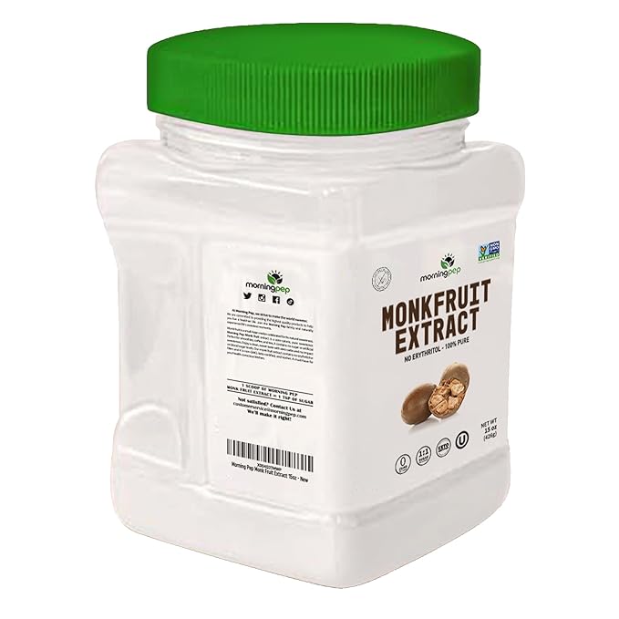 Morning Pep 100% Pure Monk Fruit extract sweetener No Erythritol Monkfruit Extract Powder NON-GMO Project Verified Keto Certified OU kosher No Fillers Zero Calories | Over 1350 Servings | 15 oz