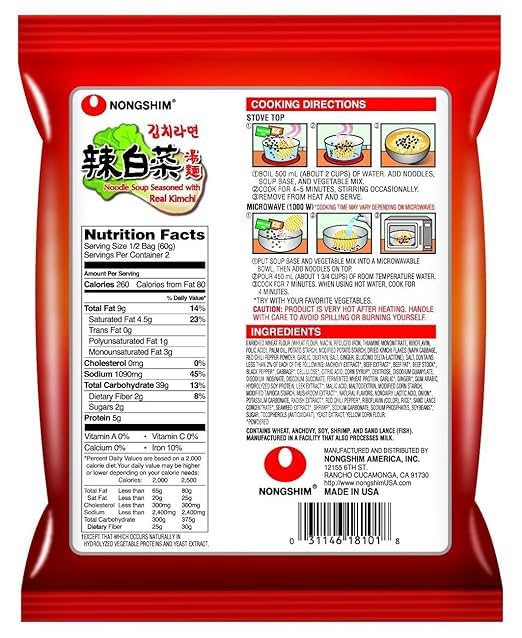Korean Instant Noodles Kimchi Stew Flavor Noodle Soup Ramen with Real Kimchi 4.2 Ounce (Pack of 4)