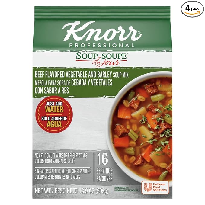 Knorr Professional Soup du Jour Beef Vegetable and Barley Soup Mix 0g Trans Fat per Serving Just Add Water13.9 Ounce (Pack of 4)