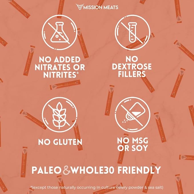 Mission Meats Beef Sticks – 100% Grass Fed &amp Pasture Raised Sugar Free Individually Wrapped Healthy Snacks Whole 30 &amp Paleo Friendly Habanero 1oz (12ct)