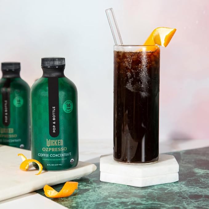 Pop &amp Bottle Ozpresso Coffee Concentrate - Instant Cold Brew Espresso-Style Concentrate for Hot or Iced Drinks 90 mg of Caffeine per Tablespoon Unsweetened Dark Roast Makes Up to 16 Cups - 8 f