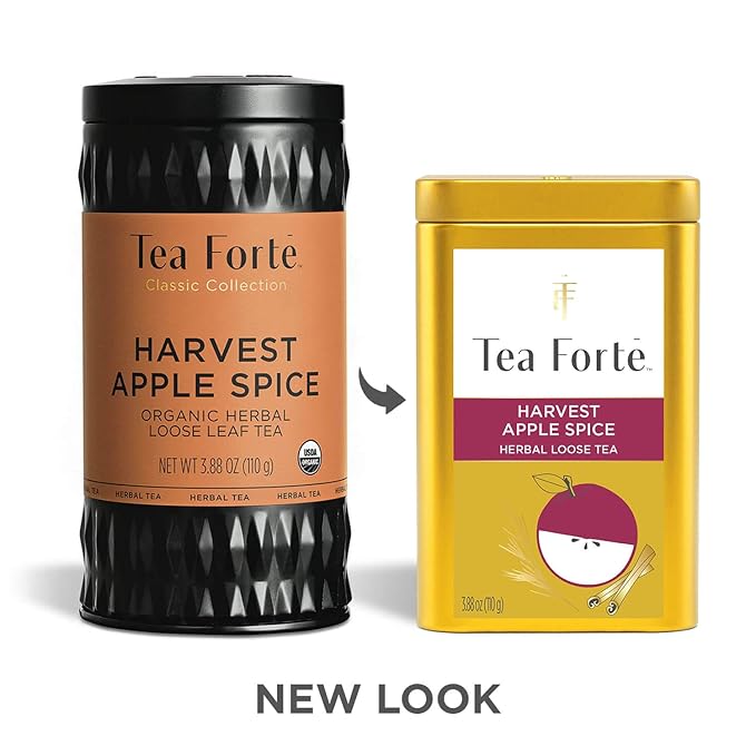 Tea Forte Harvest Apple Spice Premium Loose Leaf Caffeine-Free Herbal Tea Blend Canister Makes 35-50 Cups