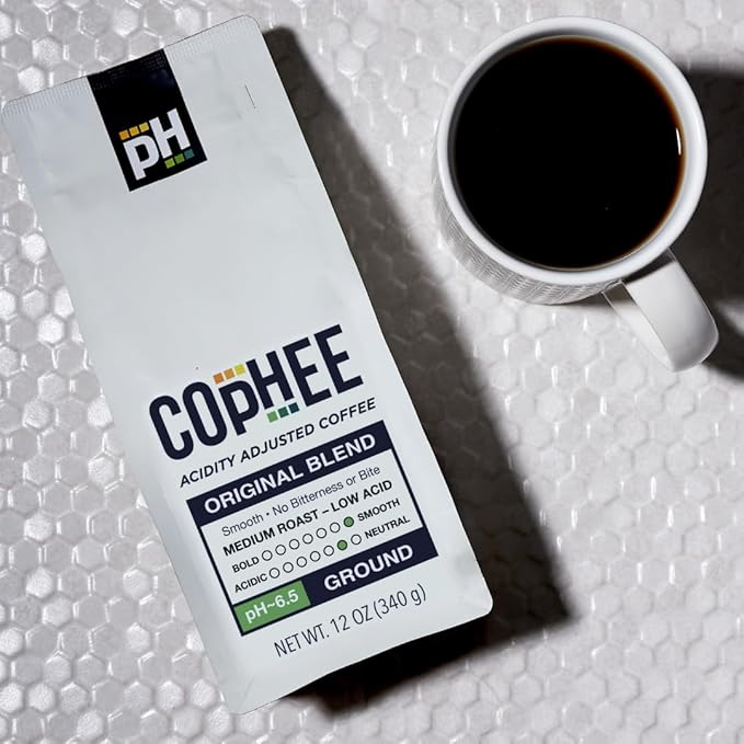 Low Acid Coffee – Original Blend – Bulk Pack – Ground Medium Roast – Smooth Non-GMO Arabica Coffee – Electrolyte Infused for Sensitive Stomachs Acid Reflux and Heartburn ~pH 6.5 – 32 oz Original by