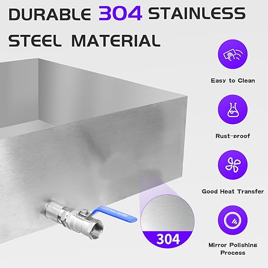 Maple Syrup Evaporator Pan 36 x 24 x 6 Inch Maple Syrup Pan 22.44Gal 304 Stainless Steel Maple Syrup Evaporator Boiling Maple Syrup with Valve for Home Outdoor