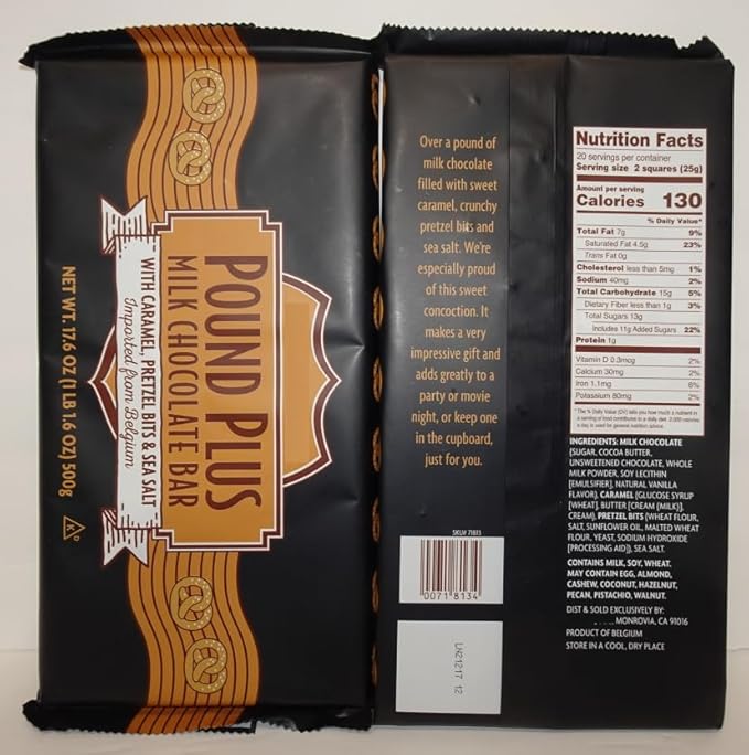 Trader Joe Pound Plus Milk Chocolate Bar with Caramel Pretzel Bits &amp Sea Salt 17.6oz 500g (Two Bags)