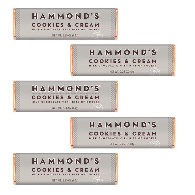 Hammond's Candies Gourmet Chocolate Candy Bars Cookies and Cream 2.25 oz Pack of 5 Handcrafted in the USA