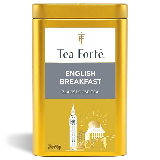 Tea Forte English Breakfast Premium Loose Leaf Caffeinated Black Tea Blend Canister Makes 35-50 Cups