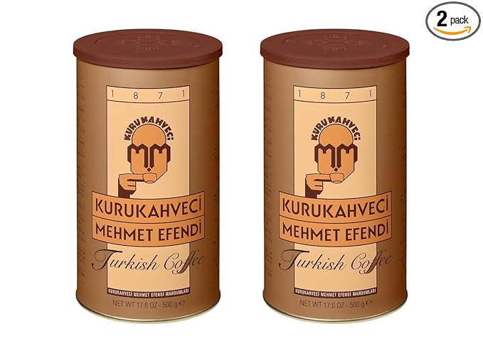 KURUKAHVECI MEHMET EFENDI Turkish Coffee Arabica Beans Roasted GroundRich Aroma Fresh Medium to Heavy-bodied Original Taste Since 1871 (17.6 OZ / 500 Gr) Pack of 2