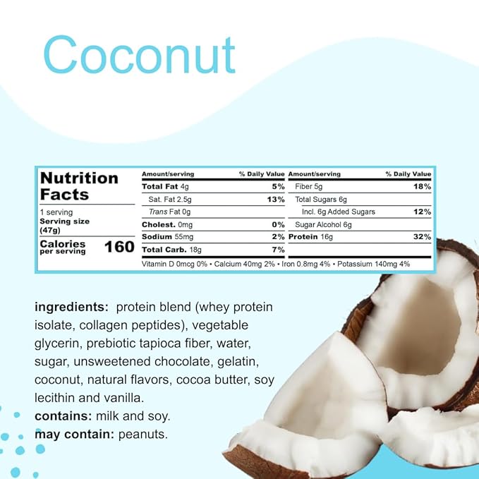 melō protein bars (12 count Coconut)- high protein low sugar fluffy marshmallow-like center gluten free snack with no artificial sweeteners
