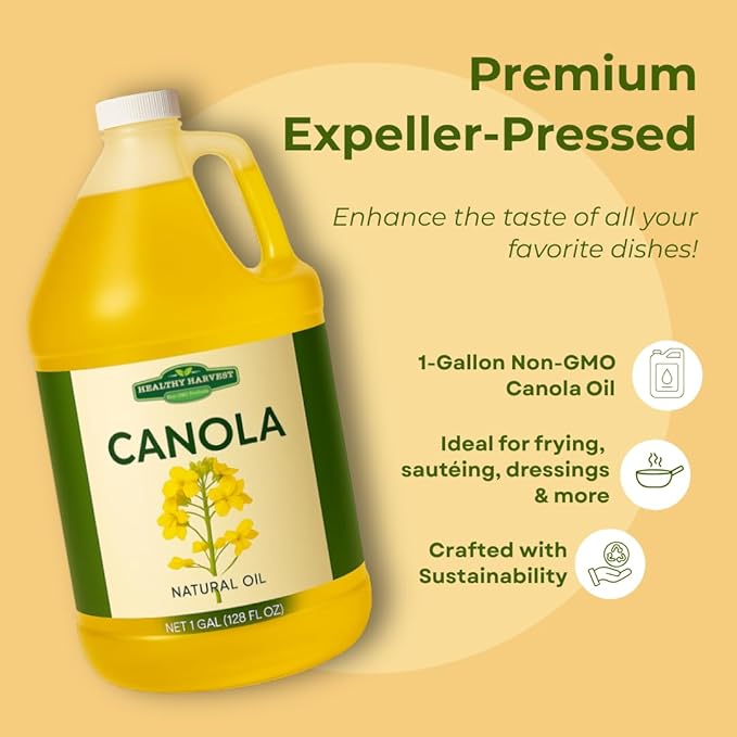 Healthy Harvest Canola Oil Naturally Expeller Pressed Gourmet Canola Cooking Oil Medium-Heat Cooking Great for Dressings Marinades and Frying 1-Gallon