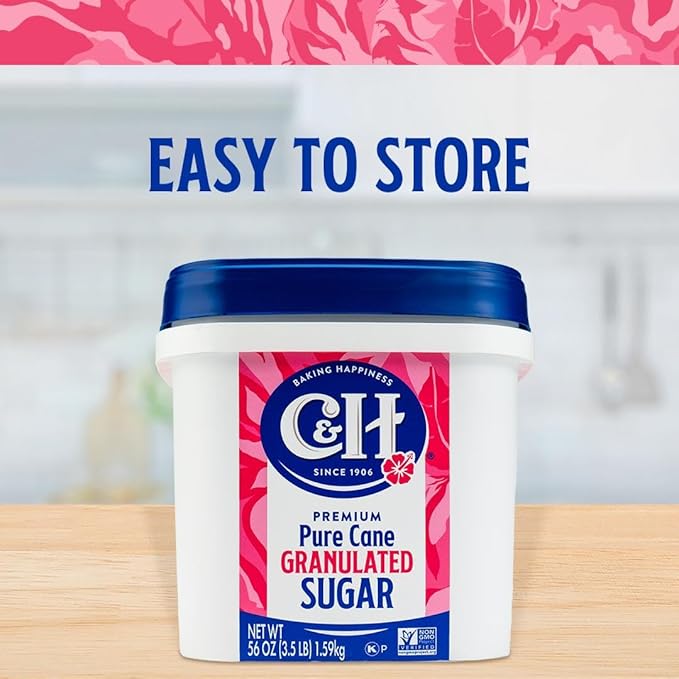 C&ampH® Granulated Sugar 3.5 lb Easy-Baking Tub (Pack of 2) - Ideal for Family Baking Desserts and Everyday Sweetening - Includes Bonus Recipe Card