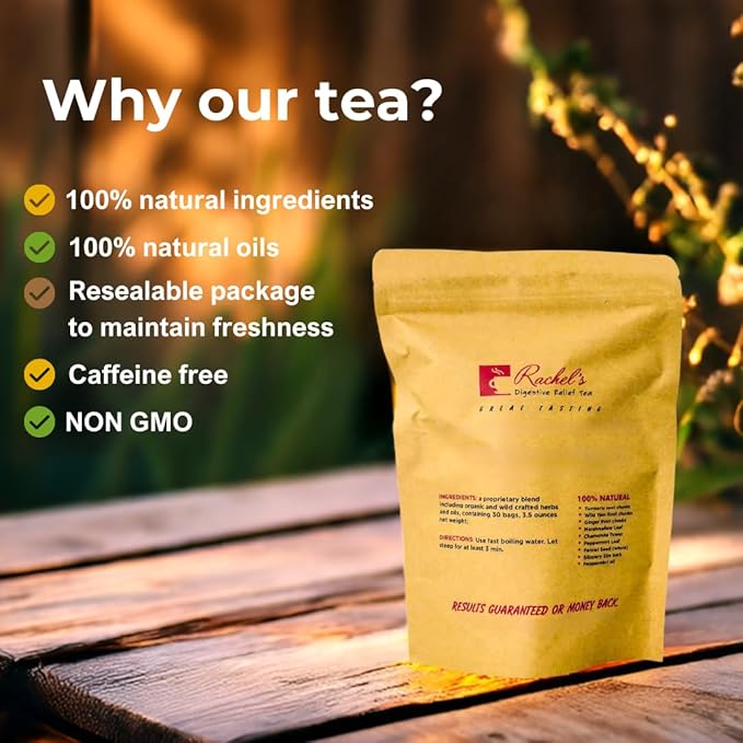 Rachel's Tea: Turmeric Wild Yam Ginger Marshmallow Chamomile Peppermint Fennel Slippery Elm: 30 bags 60 cups