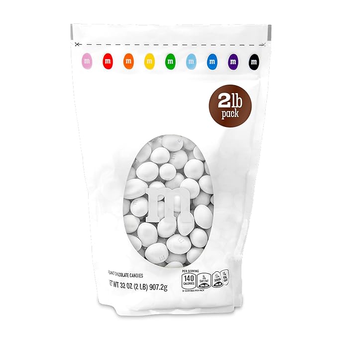 M&ampM’S WORLD White Peanut Chocolate Candy 2lbs of Bulk Candy in Resealable Pack for Weddings Graduations Dessert Tables Birthday Parties Candy Bars &amp Sweet Stuff for DIY Party Favors