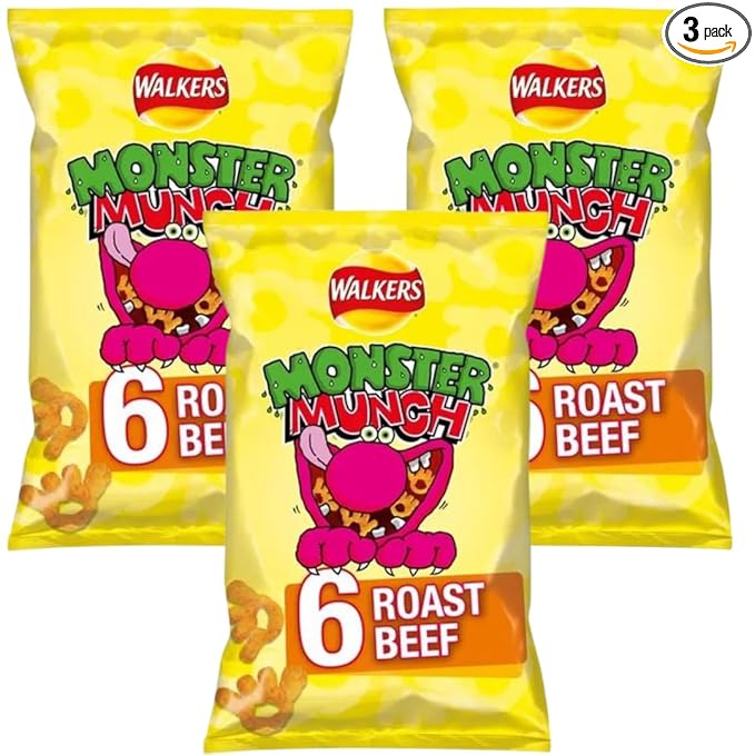 Generic Crisps Bundle with Walkers Monster Munch Roast Beef Multipack Snacks 6x20g (3 Pack)