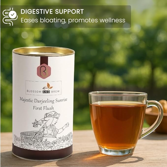 Blossom &amp Brew Majestic Darjeeling Sunrise First Flush Black Tea (1.76oz) – Whole Leaf from Teesta Valley – Rich Flavored &amp Aromatic Breakfast Brew – Caffeinated Indian Tea for Hot or Iced Bev