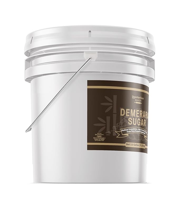Demerara Sugar By Unpretentious Baker 3.5 Gallon Bucket Food Storage Raw First-Pressed Sugarcane Crystals For Drinks &amp Baking (25 Pounds)