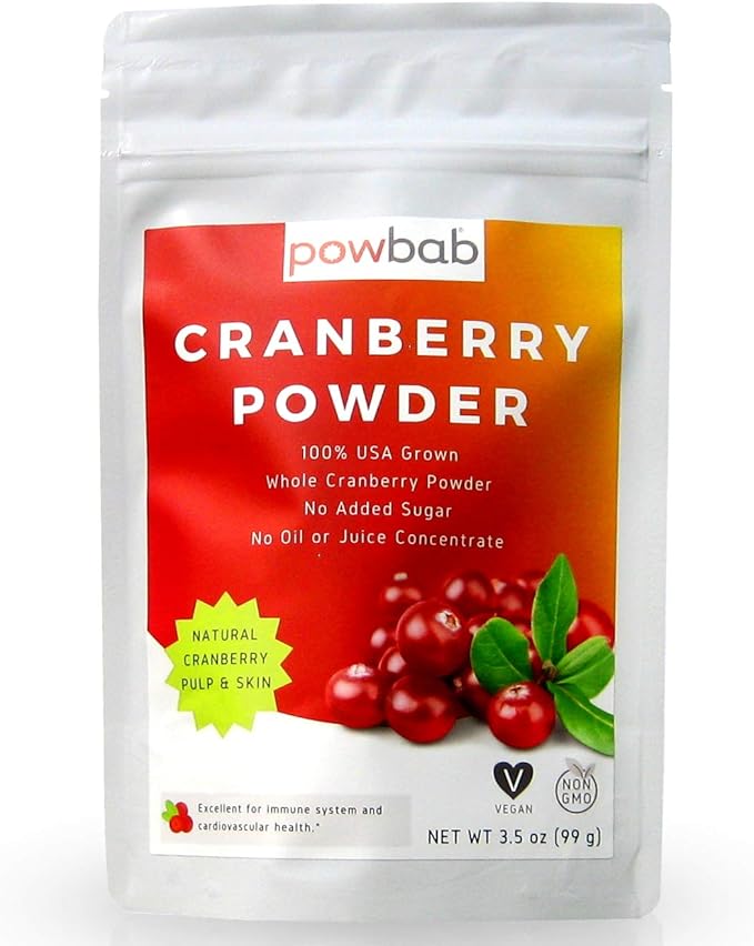 powbab Cranberry Powder from 100% USA Grown Organic Dried Cranberries. No Added Sugar. Pure Fruit Unsweetened Cranberry. Not Freeze Dried. (3.5 Oz)