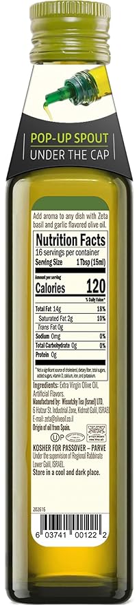 Zeta Extra Virgin Olive Oil with Basil and Garlic 8.5fl oz. Pack of 3