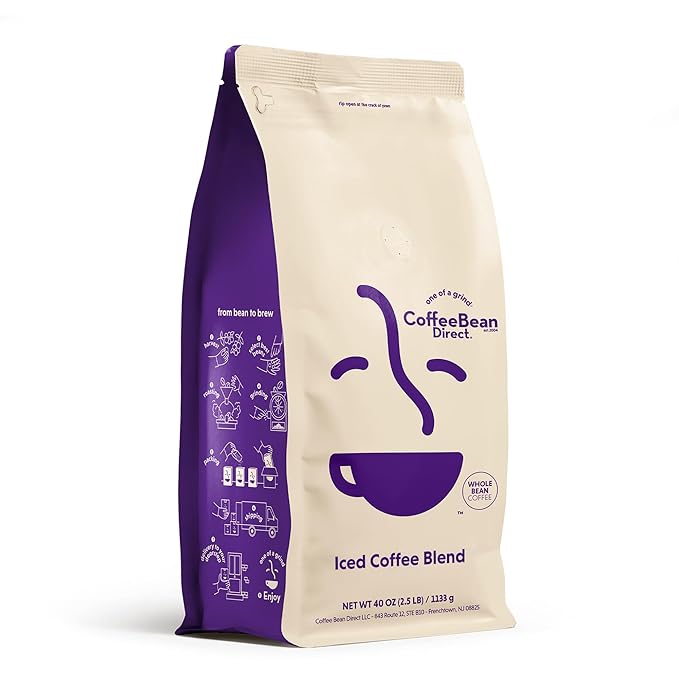 Coffee Bean Direct Iced Coffee Blend Whole Bean Coffee Perfect for Cold Brew Mixed Roast Level 2.5 Pound Bag (Pack of 1)