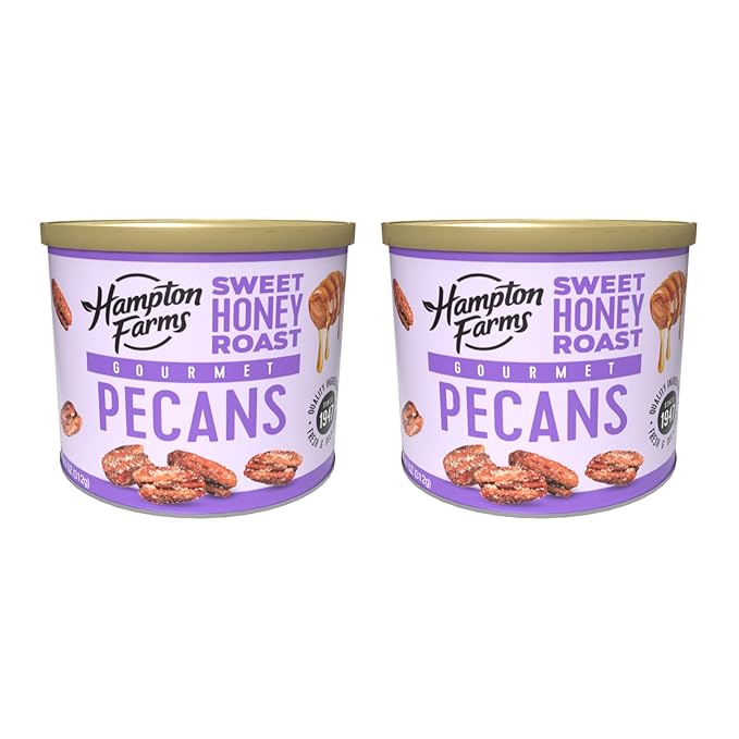 Hampton Farms - USA Grown Gourmet Nuts - Honey Roasted Pecans - 10 oz. Canisters - 2 Pack