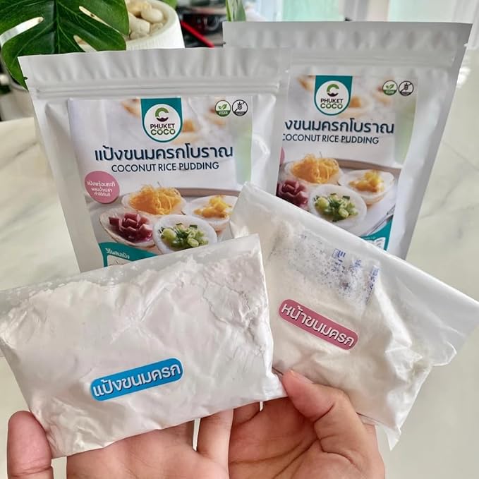เชฟจ๋า Traditional Thai Coconut Pancake Mix – Authentic Kanom Krok Flour Blend for Crispy and Soft Textures – Easy-to-Prep Sweet &amp Savory Snack Base 150g