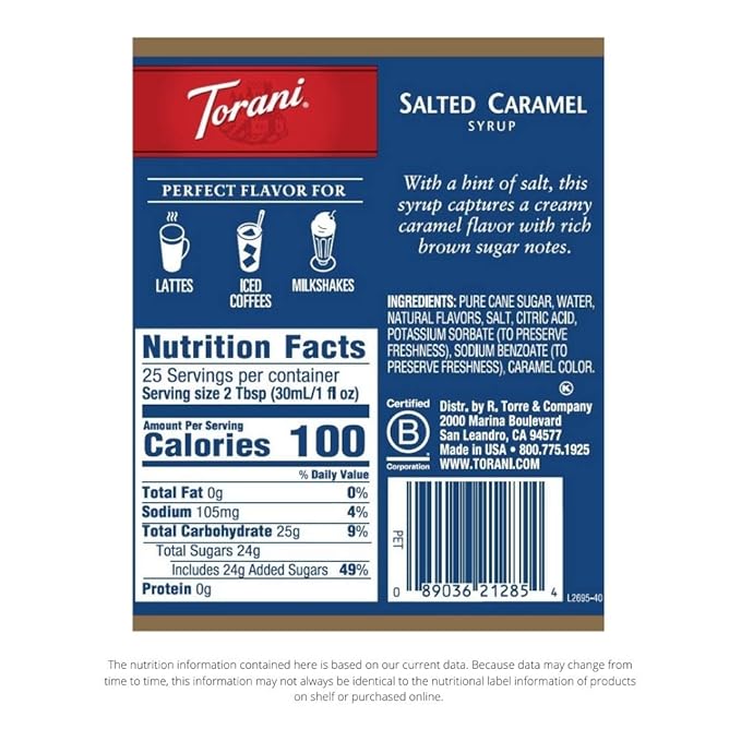 Torani Syrup Salted Caramel 25.4 Ounces (Pack of 4)