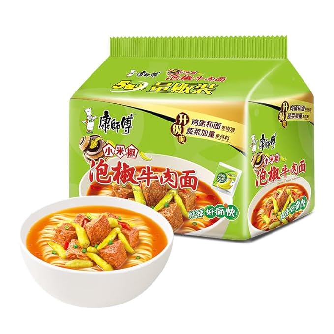 康师傅 方便面 泡椒面五连包104g*5袋 泡面袋装速食 方便食品 kangshifu Chinese food instant noodles 104g*5 bags
