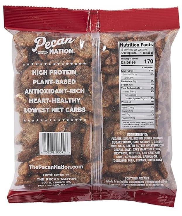 Pecan Nation Cinnamon Roasted Georgia Pecan Halves 16 oz. Natural No preservatives Antioxidant-Rich Non-GMO Healthy Snacking Pecans for Adults and Kids (3 Pack)