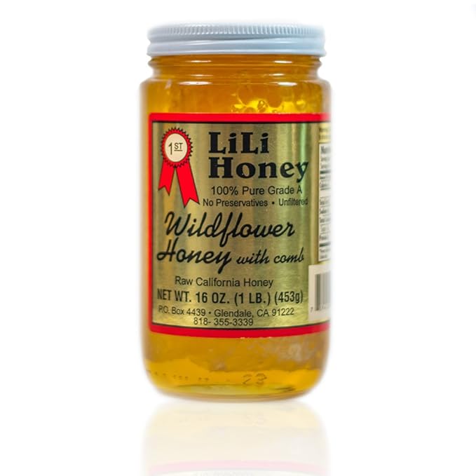 California Raw Wild Flower Honey w Comb 16 Oz. 1 LB Pure 100% Natural Grade A Gift Wrapped