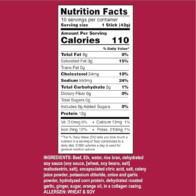 Ostrim Beef &amp Elk Jerky Snack Sticks-Teriyaki Flavor 1.5 oz (Pack of 10)