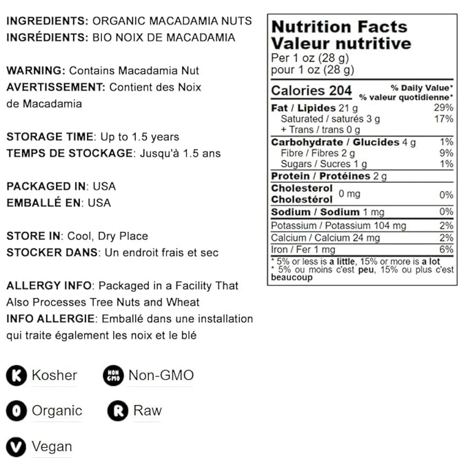 Food to Live Organic Whole Macadamia Nuts 2 Pounds – Non-GMO Raw Shelled Unsalted Kosher Vegan Bulk. Keto Snack. Buttery Flavor. Good Source of Fiber Healthy Fats. Perfect for Desserts.