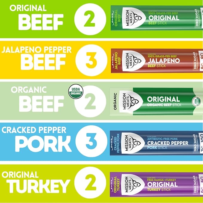 Mission Meats Variety Pack with Certified Organic Beef Grass Fed Free Range Turkey and Cracked Pepper Pork – Gluten &amp Sugar Free Whole 30 &amp Paleo Friendly Delicious and Family Friendly (1