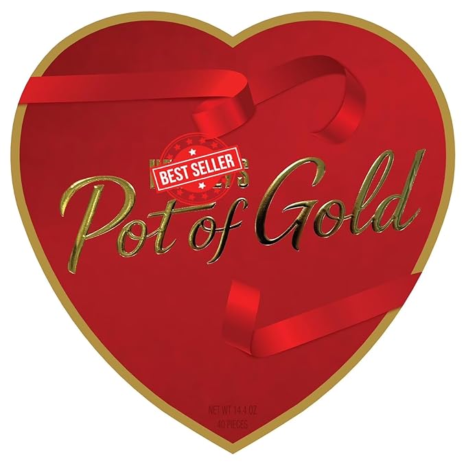 Pot of Gold Valentine's Day Chocolate Assortment Premium Milk &amp Dark Chocolate Box Red Ribbon Heart Gift Box 14.4 oz