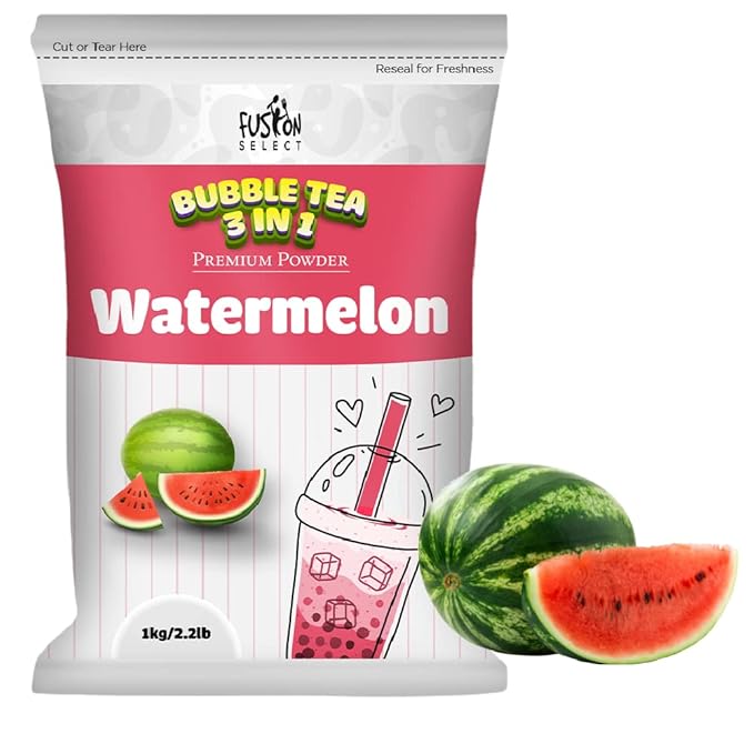 Fusion Select 2.2lb Boba Tea Powder Watermelon Bubble Tea Flavored-3-in-1 Drink Powder with Cream &amp Sugar - Instant Pre-Mixed Beverage for Hot or Cold Blends or Yummy Frappes