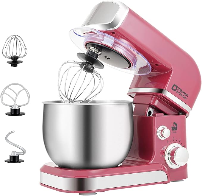 Kitchen in the box Stand Mixer3.2Qt Small Electric Food Mixer6 Speeds Portable Lightweight Kitchen Mixer for Daily Use with Egg WhiskDough HookFlat Beater (Purplish-red)