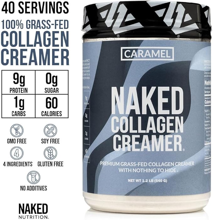 Naked Collagen Coffee Creamer - Caramel Collagen Creamer For Coffee - Dairy-Free Gluten-Free GMO-Free - Support Hair Skin and Nails - 40 Servings